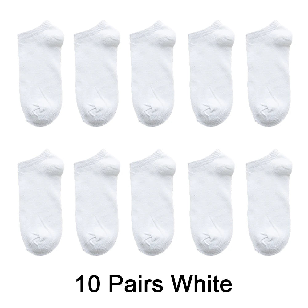 Wholesale 10 Pair Unisex Women and Men Socks Breathable Sports Socks Solid Color Boat Socks Comfortable Cotton Ankle Socks White