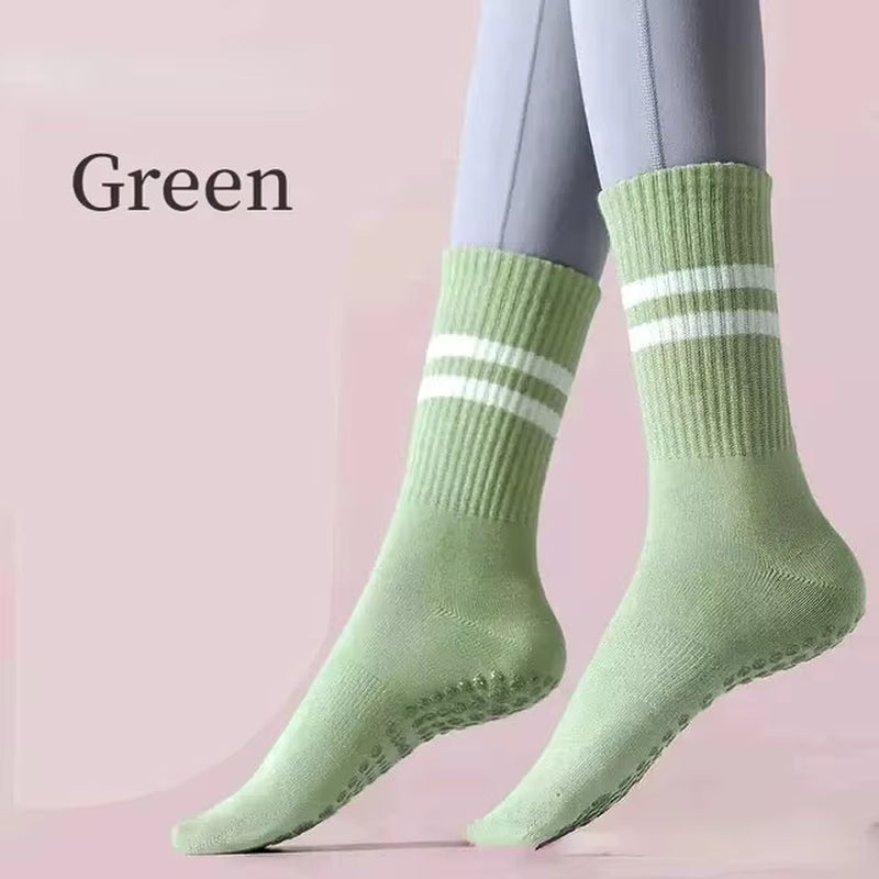 Mid-Tube Women Yoga Socks Cotton Professional Non-Slip Silicone Indoor Fitness Socks Floor Socks Dance Pilates Sports Socks