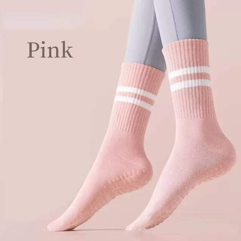 Mid-Tube Women Yoga Socks Cotton Professional Non-Slip Silicone Indoor Fitness Socks Floor Socks Dance Pilates Sports Socks