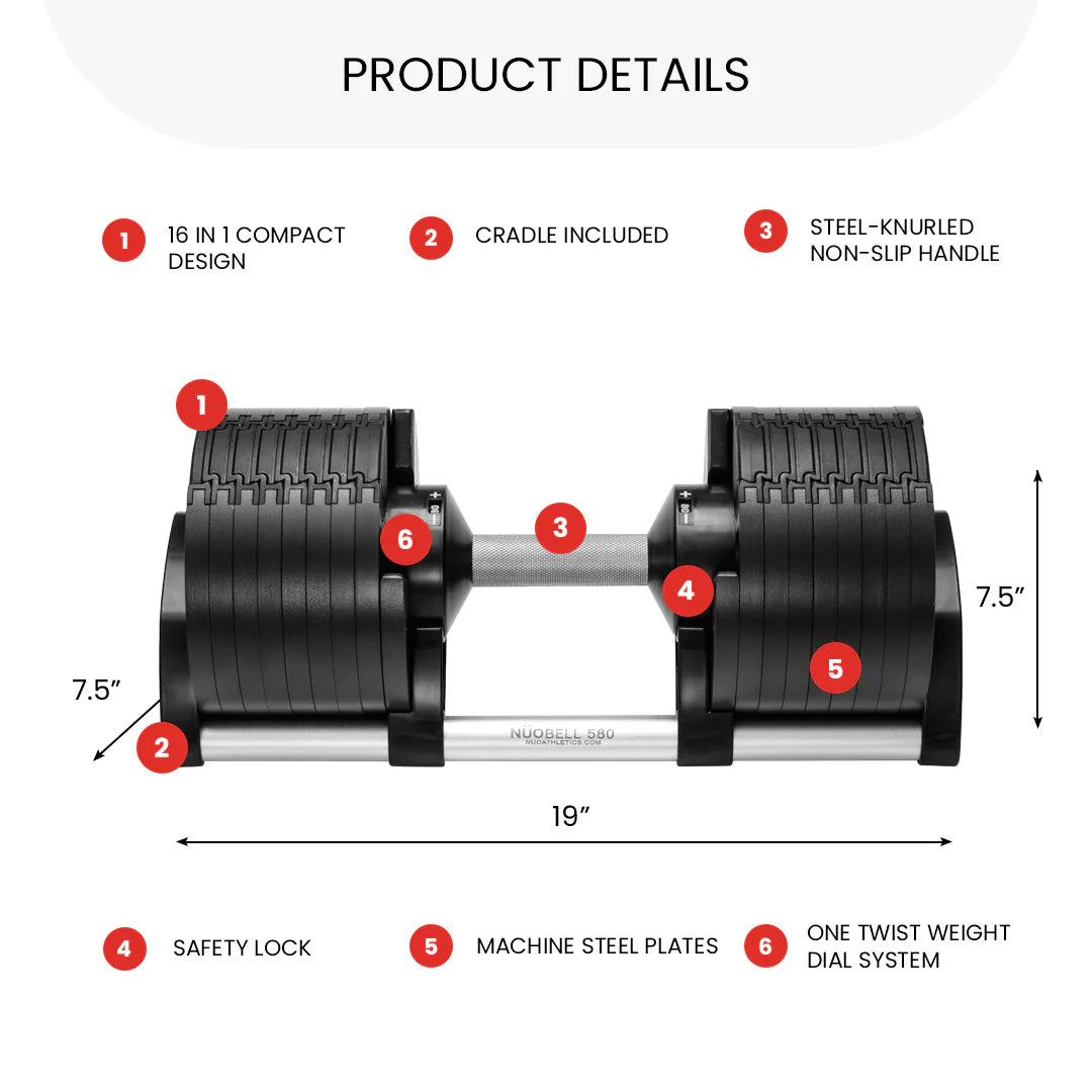 NUOBELL Adjustable Dumbbell Set 5-80 Lbs