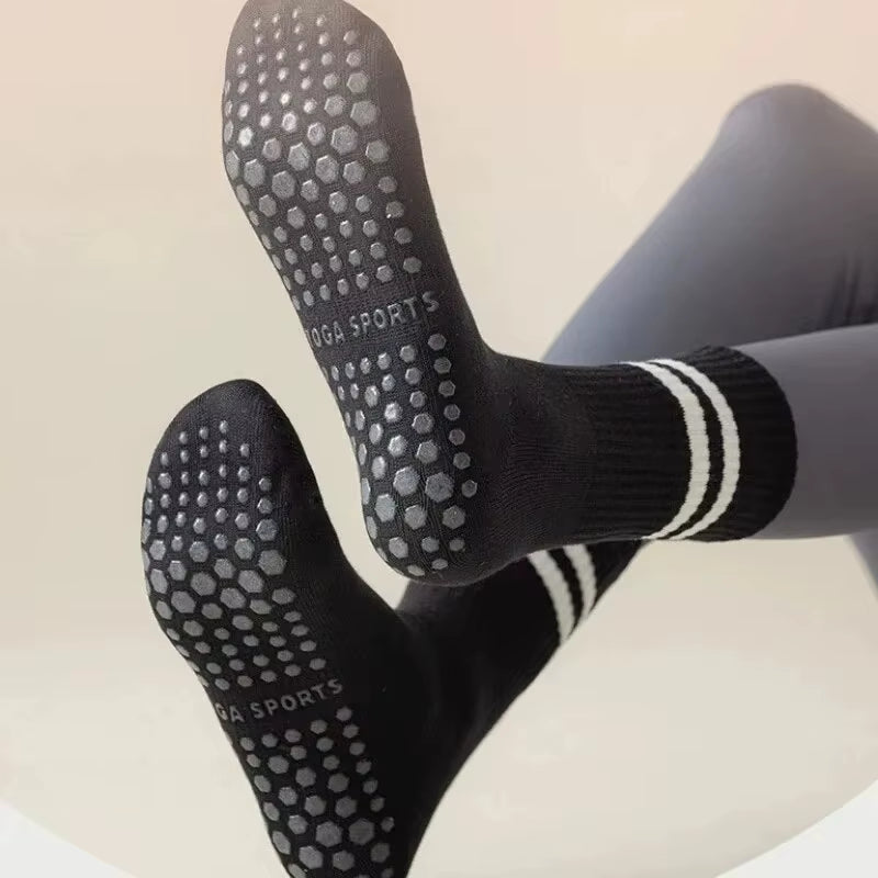 Mid-Tube Women Yoga Socks Cotton Professional Non-Slip Silicone Indoor Fitness Socks Floor Socks Dance Pilates Sports Socks