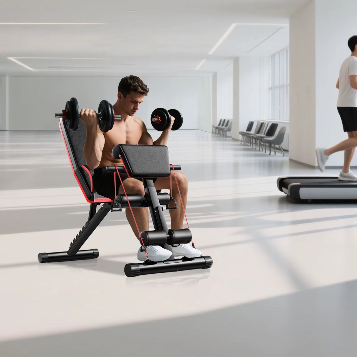 Adjustable Weight Bench, Utility Weight Bench, Home Exercise Equipment with Cushion Drawstring Support Bar for Full Body Workout