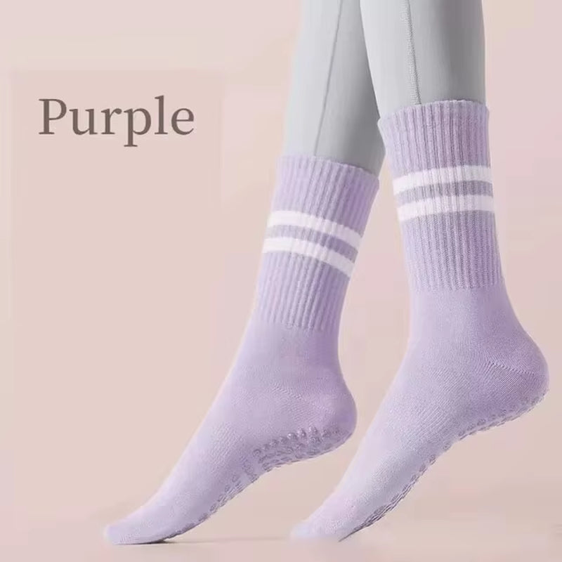 Mid-Tube Women Yoga Socks Cotton Professional Non-Slip Silicone Indoor Fitness Socks Floor Socks Dance Pilates Sports Socks