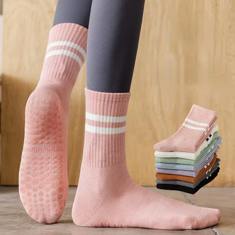 Mid-Tube Women Yoga Socks Cotton Professional Non-Slip Silicone Indoor Fitness Socks Floor Socks Dance Pilates Sports Socks