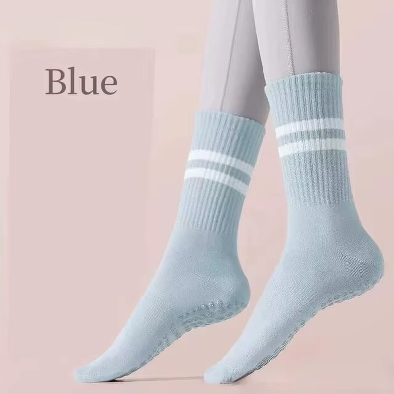 Mid-Tube Women Yoga Socks Cotton Professional Non-Slip Silicone Indoor Fitness Socks Floor Socks Dance Pilates Sports Socks