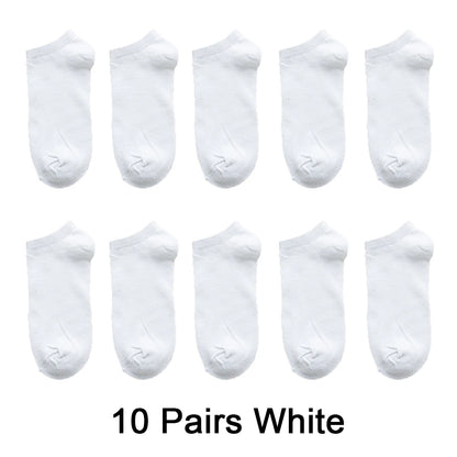 Wholesale 10 Pair Unisex Women and Men Socks Breathable Sports Socks Solid Color Boat Socks Comfortable Cotton Ankle Socks White