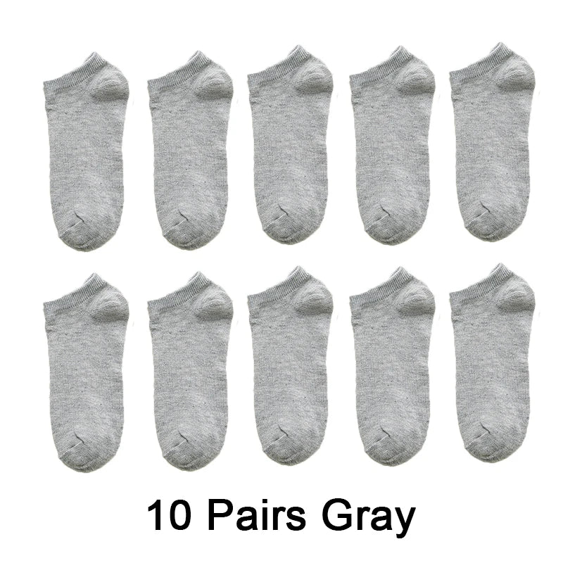 Wholesale 10 Pair Unisex Women and Men Socks Breathable Sports Socks Solid Color Boat Socks Comfortable Cotton Ankle Socks White