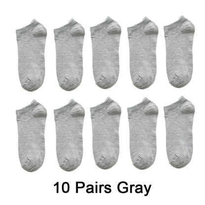 Wholesale 10 Pair Unisex Women and Men Socks Breathable Sports Socks Solid Color Boat Socks Comfortable Cotton Ankle Socks White