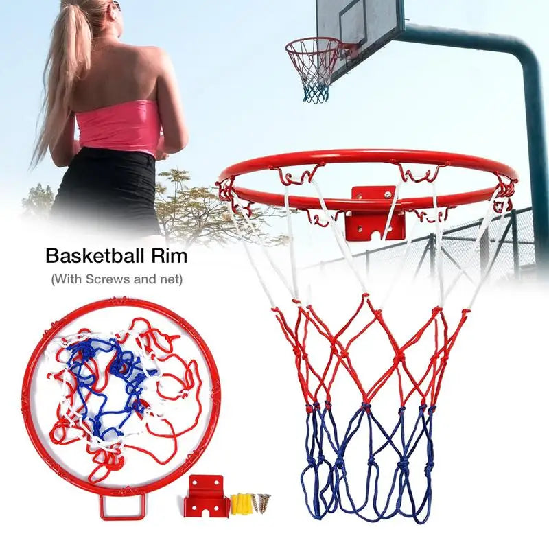 32Cm Wall Mounted Basketball Hoop Netting Metal Rim Hanging Basket Basket-Ball Wall Rim W/ Screws Indoor Outdoor Sport