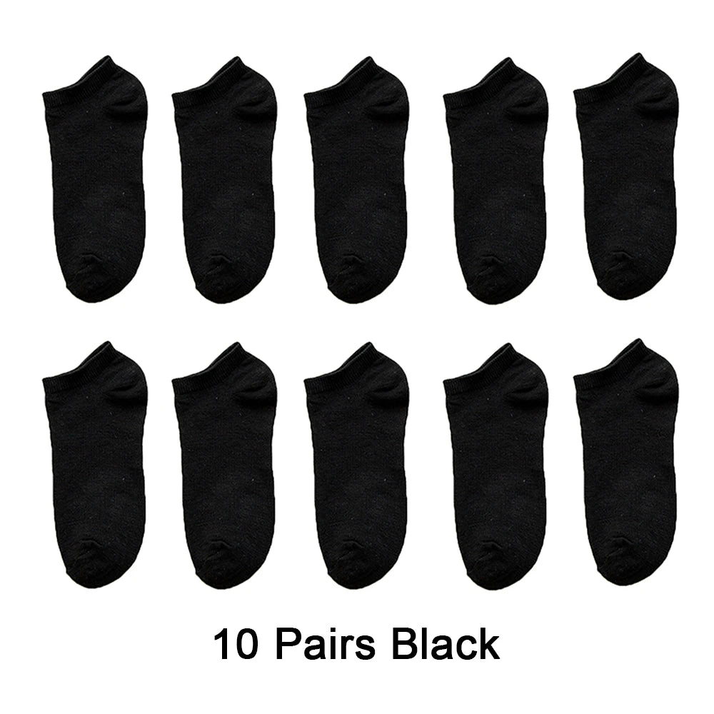 Wholesale 10 Pair Unisex Women and Men Socks Breathable Sports Socks Solid Color Boat Socks Comfortable Cotton Ankle Socks White