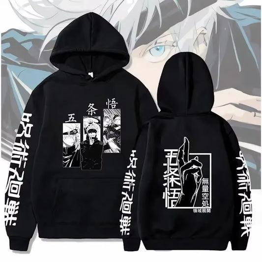 Jujutsu Kaisen Anime Hoodie Gojo Satoru Print Hooded Pullover Harajuk Men’S Streetwear Fashion Casual Fleece Winter Sweatshirt