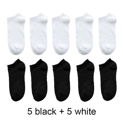 Wholesale 10 Pair Unisex Women and Men Socks Breathable Sports Socks Solid Color Boat Socks Comfortable Cotton Ankle Socks White