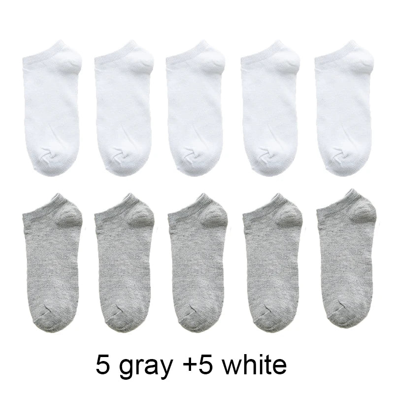 Wholesale 10 Pair Unisex Women and Men Socks Breathable Sports Socks Solid Color Boat Socks Comfortable Cotton Ankle Socks White