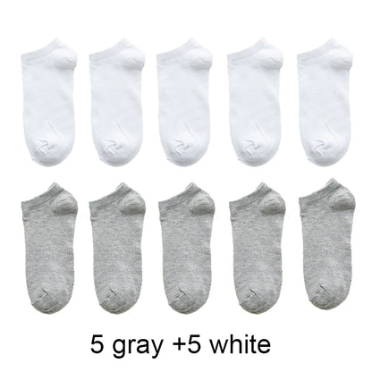 Wholesale 10 Pair Unisex Women and Men Socks Breathable Sports Socks Solid Color Boat Socks Comfortable Cotton Ankle Socks White